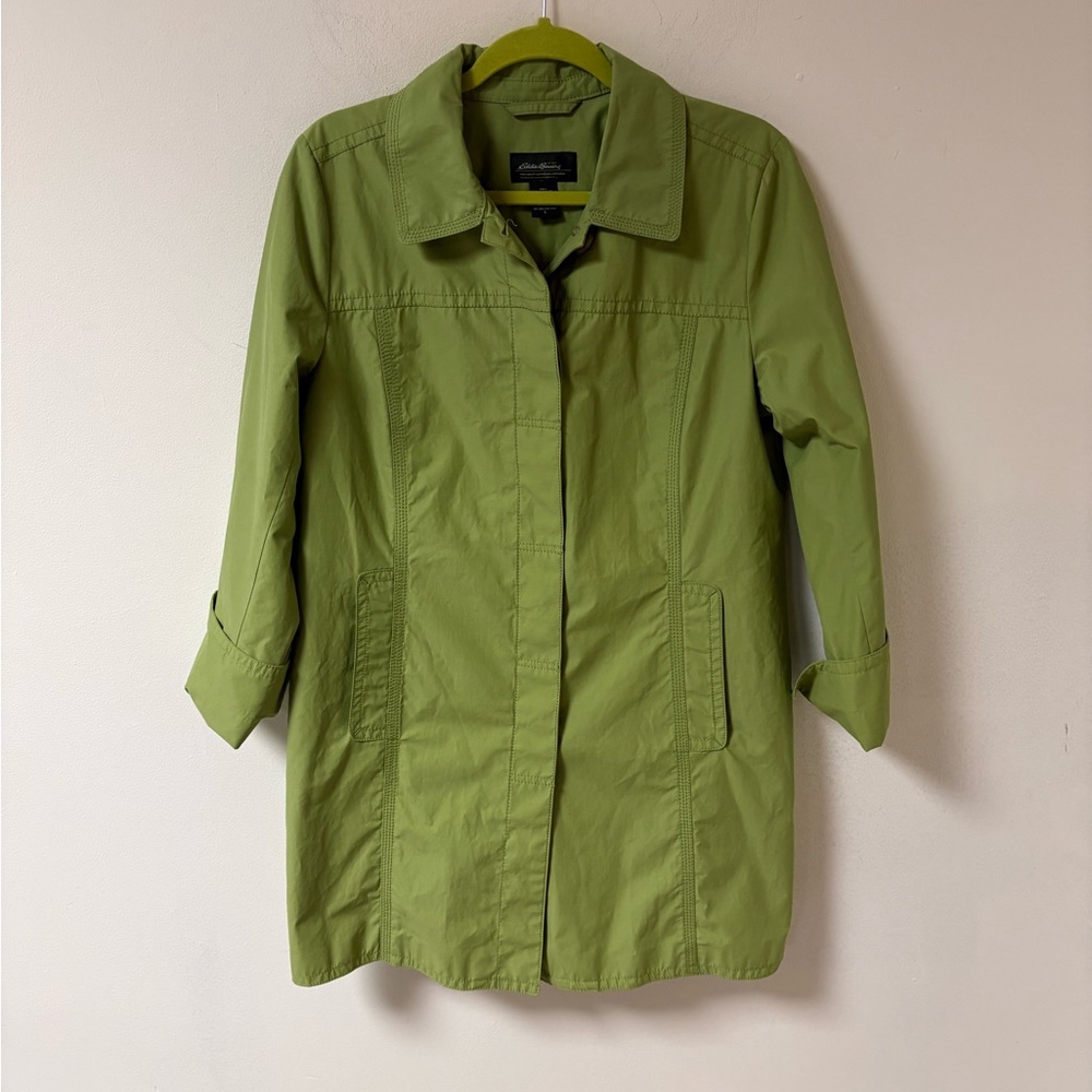 Eddie Bauer Womens Mid Length Rain Trench Coat Green Large - Picture 3 of 13